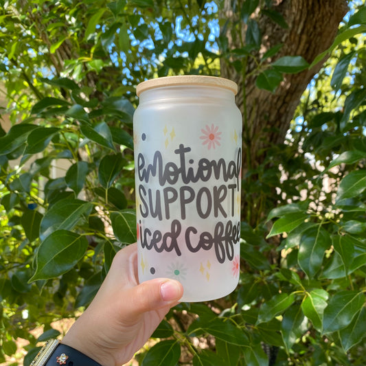 Emotional Support Iced Coffee Glass Can