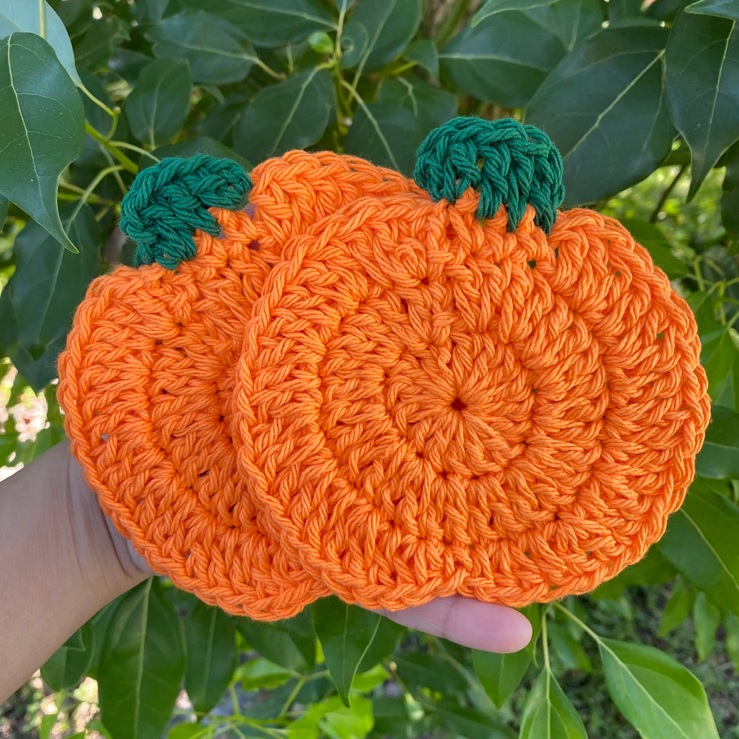 Crochet Pumpkin Coaster - Set of 2