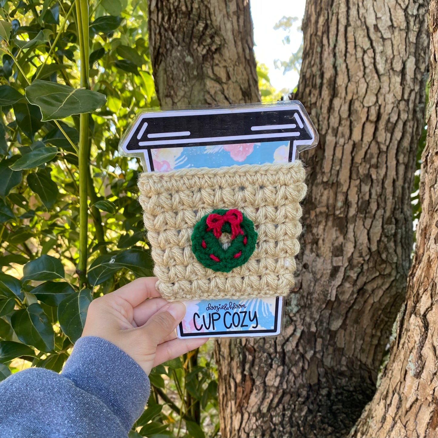 Christmas Wreath Crochet Cup Cozy