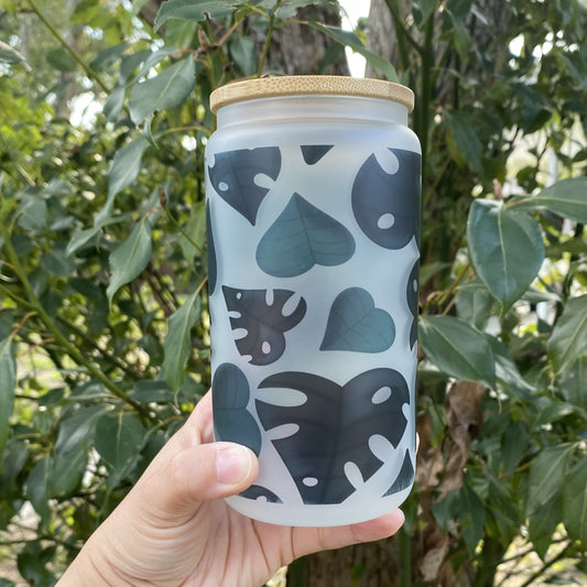 Monstera Leaves Beer Can Glass