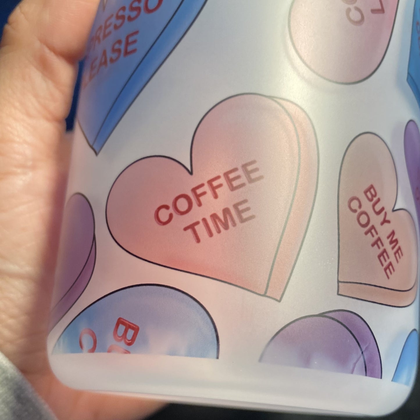 Coffee Candy Hearts Glass Can
